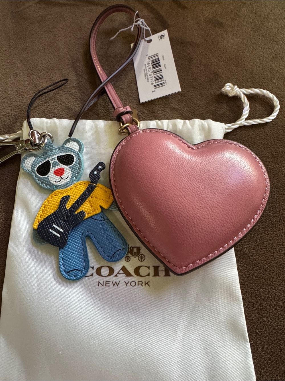 NWT COACH Heart Bag Charm & Extra Unbranded Teddy Bear Bag Charm With Pouch